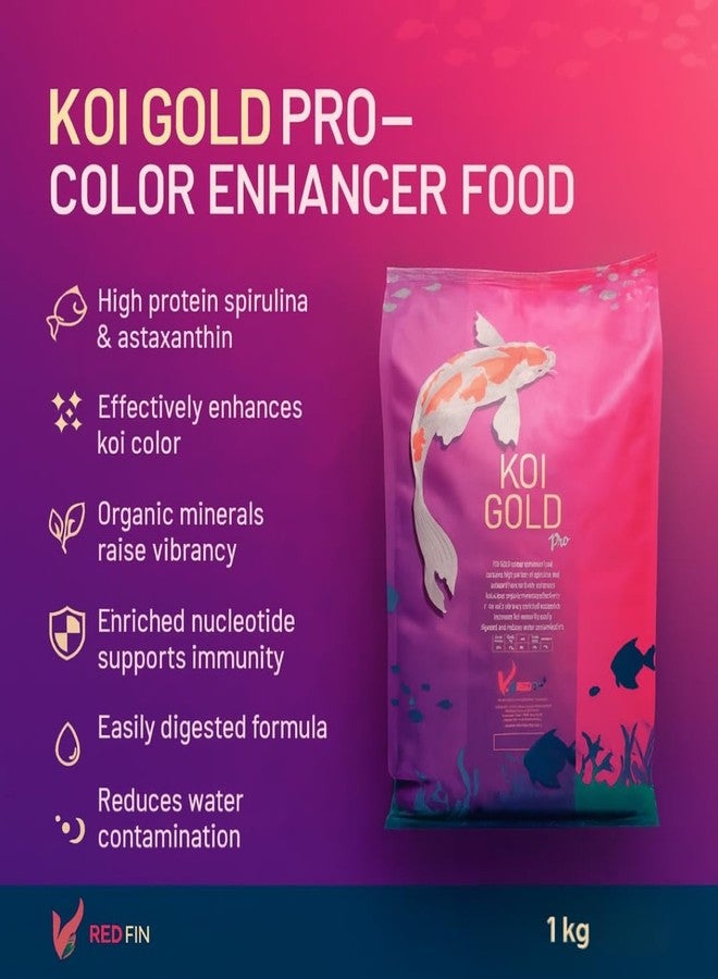 VAYINATO Red Fin Koi Gold Pro Fish Food, 1kg - 2.5mm Floating Pellets, 32% Protein, Color Enhancer & Immunity Booster for Fast Growth - for Koi, Carp, Oscar - All Life Stages - Image 2